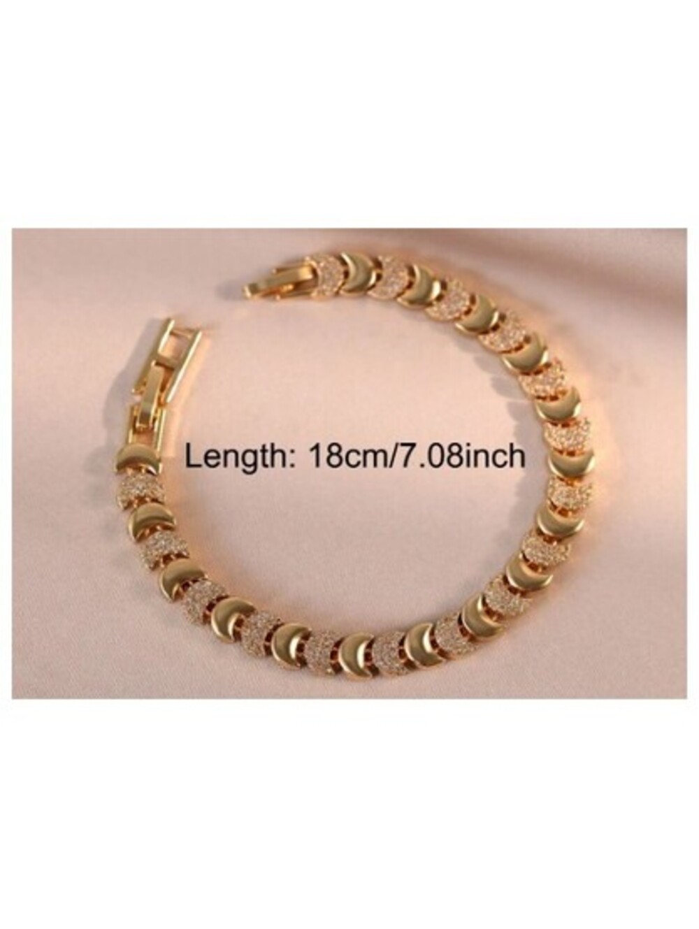 Crescent moon - Bracelet - Gold - CZs - 7" - Picture 3 of 5